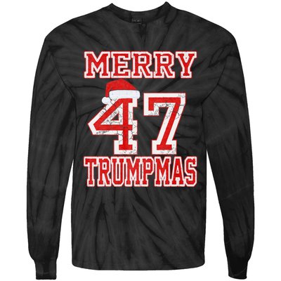 Merry Trumpmas Funny Santa Trump 47th President Christmas Tie-Dye Long Sleeve Shirt