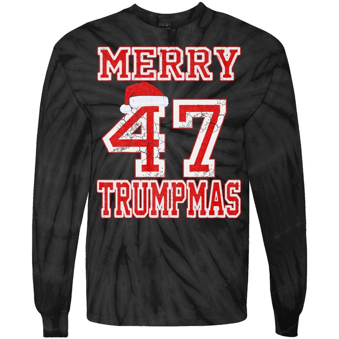 Merry Trumpmas Funny Santa Trump 47th President Christmas Tie-Dye Long Sleeve Shirt