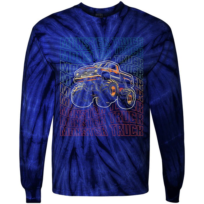 Monster Truck Fors Monster Truck Vintage Retro Tie-Dye Long Sleeve Shirt