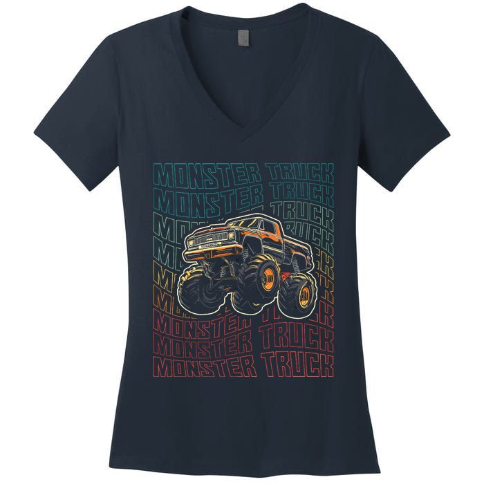 Monster Truck Fors Monster Truck Vintage Retro Women's V-Neck T-Shirt