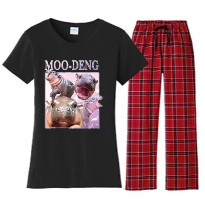 Moodeng The Famous Baby Pigmy Hippo Moodeng Women's Flannel Pajama Set