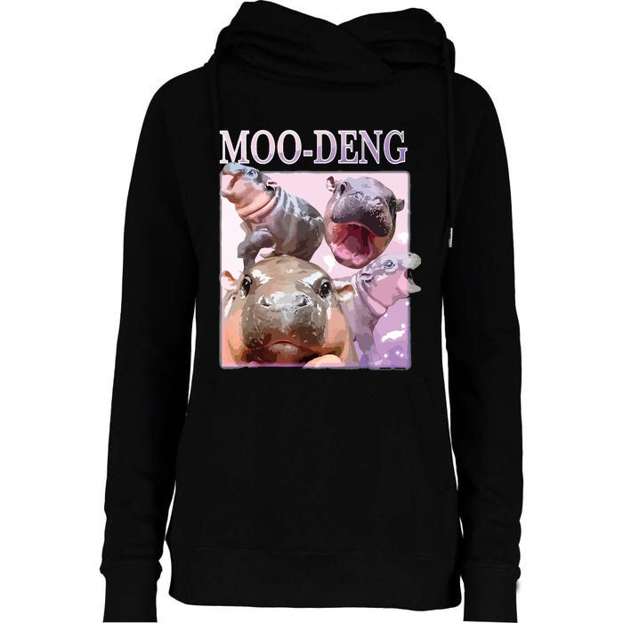 Moodeng The Famous Baby Pigmy Hippo Moodeng Womens Funnel Neck Pullover Hood