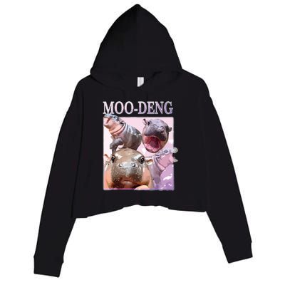 Moodeng The Famous Baby Pigmy Hippo Moodeng Crop Fleece Hoodie