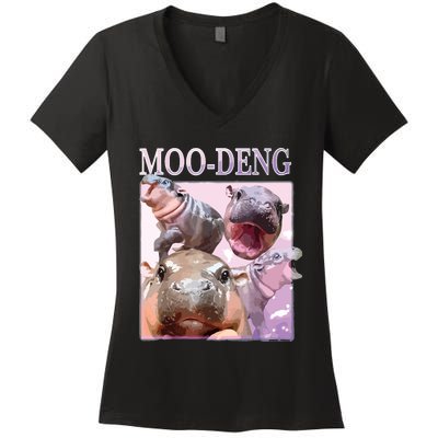 Moodeng The Famous Baby Pigmy Hippo Moodeng Women's V-Neck T-Shirt