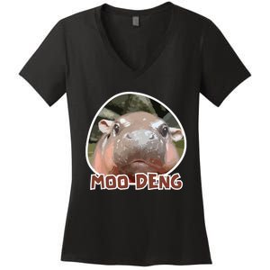 Moodeng The Famous Cute Baby Pigmy Hippo In Thailand Women's V-Neck T-Shirt