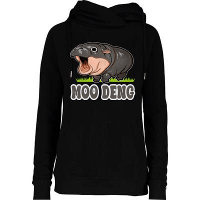 Moodeng The Famous Baby Pigmy Hippo Moodeng Womens Funnel Neck Pullover Hood