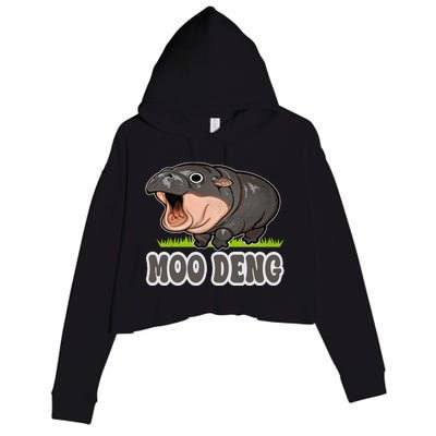 Moodeng The Famous Baby Pigmy Hippo Moodeng Crop Fleece Hoodie