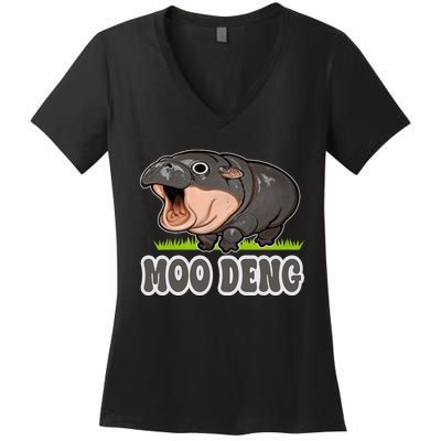 Moodeng The Famous Baby Pigmy Hippo Moodeng Women's V-Neck T-Shirt