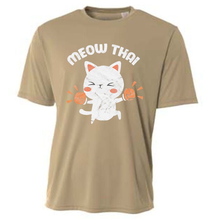 Meow Thai Funny Cat Kitten Martial Art Kickboxing Vintage Cooling Performance Crew T-Shirt