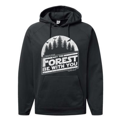 May The Forest Be With You Nature Camp Distressed Graphic Performance Fleece Hoodie