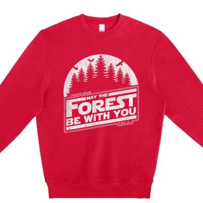 May The Forest Be With You Nature Camp Distressed Graphic Premium Crewneck Sweatshirt