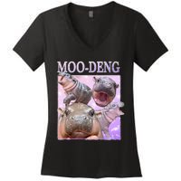 Moodeng The Famous Baby Pigmy Hippo Moodeng Women's V-Neck T-Shirt