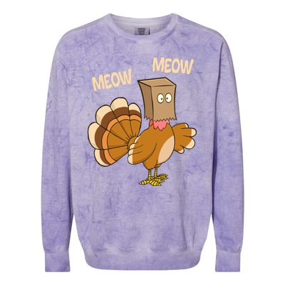 Meow Turkey Funny Thanksgiving Colorblast Crewneck Sweatshirt