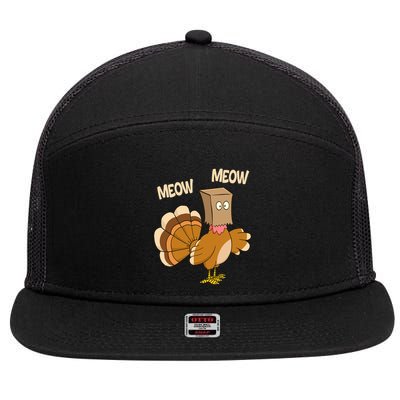 Meow Turkey Funny Thanksgiving 7 Panel Mesh Trucker Snapback Hat