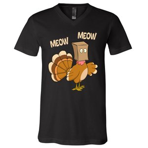 Meow Turkey Funny Thanksgiving V-Neck T-Shirt