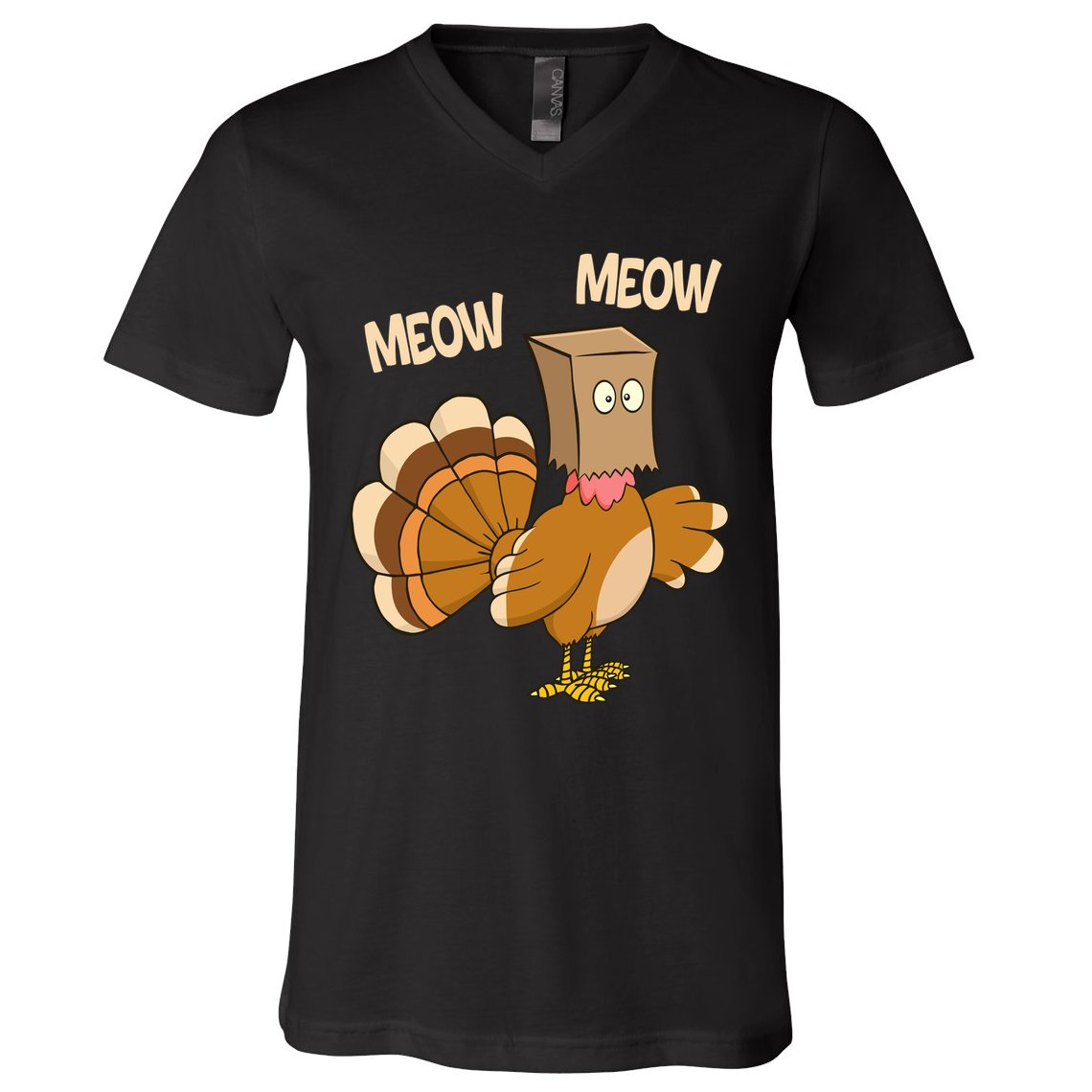 Meow Turkey Funny Thanksgiving V-Neck T-Shirt