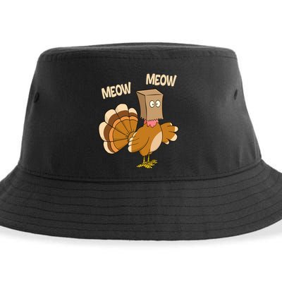 Meow Turkey Funny Thanksgiving Sustainable Bucket Hat