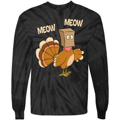 Meow Turkey Funny Thanksgiving Tie-Dye Long Sleeve Shirt