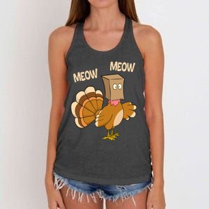 Meow Turkey Funny Thanksgiving Women's Knotted Racerback Tank