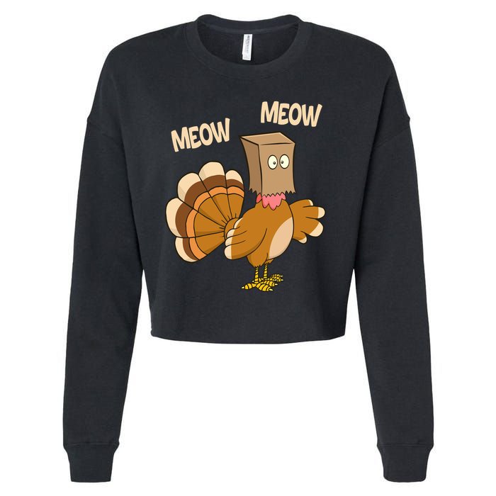Meow Turkey Funny Thanksgiving Cropped Pullover Crew