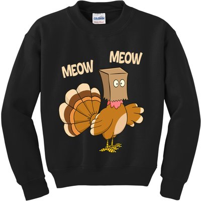 Meow Turkey Funny Thanksgiving Kids Sweatshirt