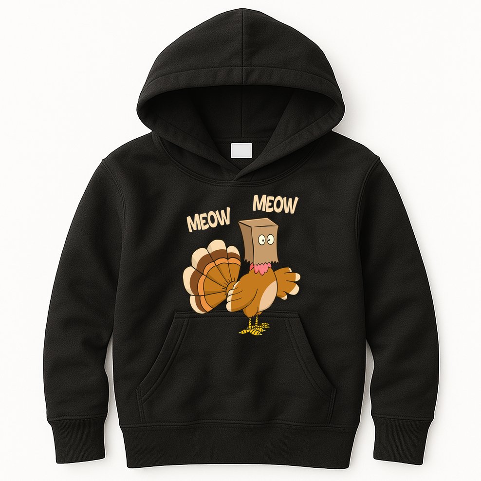 Meow Turkey Funny Thanksgiving Kids Hoodie
