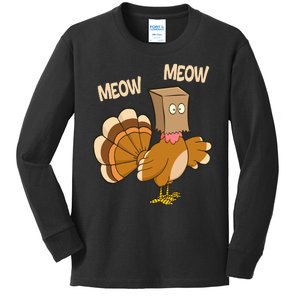 Meow Turkey Funny Thanksgiving Kids Long Sleeve Shirt