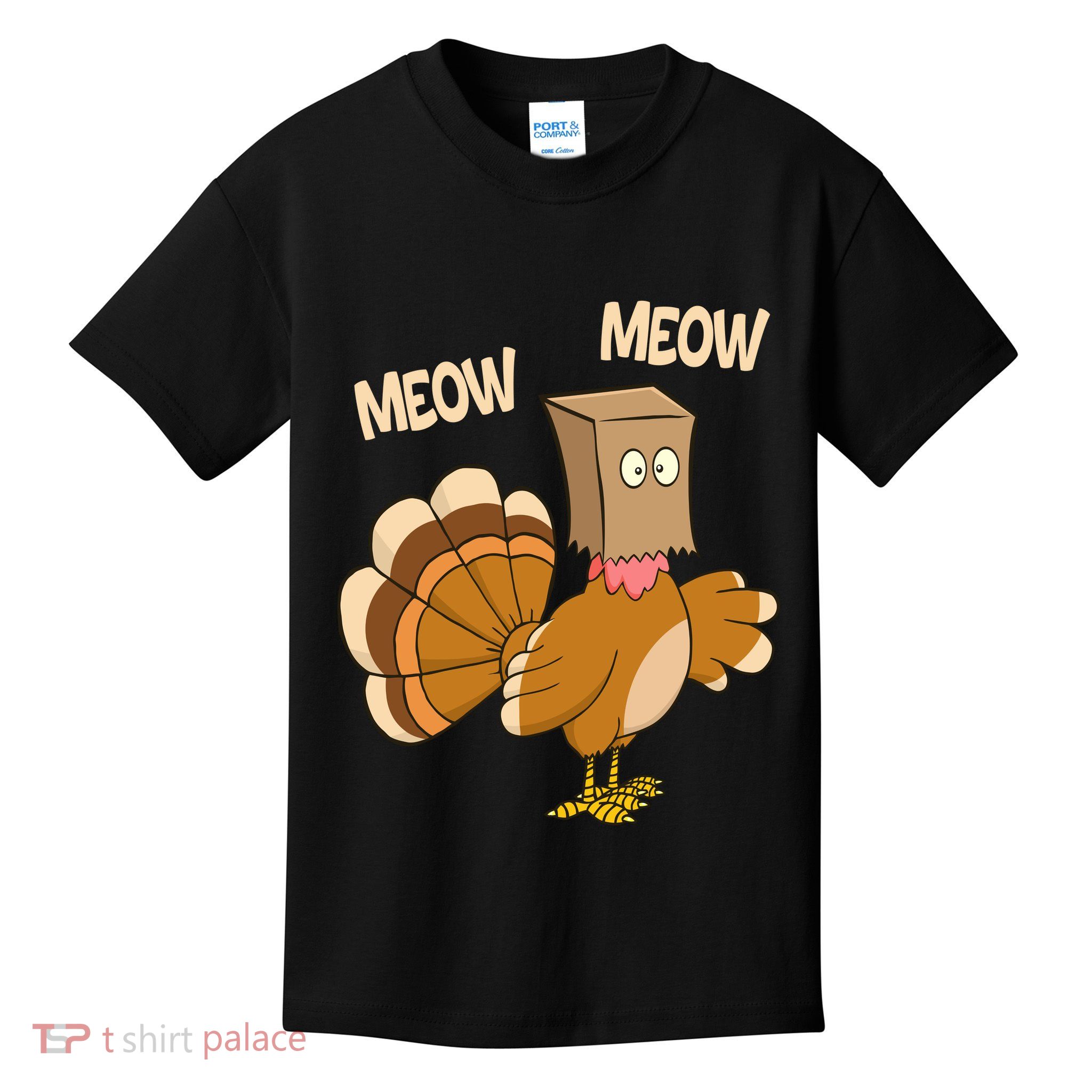 Meow Turkey Funny Thanksgiving Kids T-Shirt