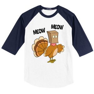 Meow Turkey Funny Thanksgiving Baseball Sleeve Shirt