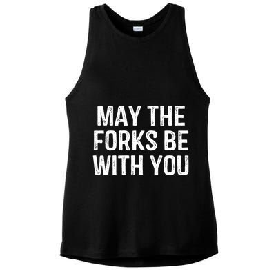May The Forks Be With You Funny Thanksgiving Ladies PosiCharge Tri-Blend Wicking Tank