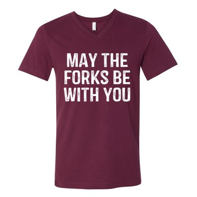 May The Forks Be With You Funny Thanksgiving V-Neck T-Shirt