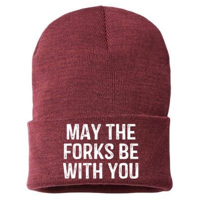 May The Forks Be With You Funny Thanksgiving Sustainable Knit Beanie