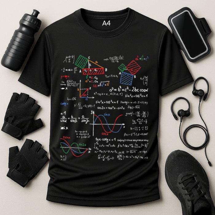 Math Teacher Formulas Cheat Sheet Cool Geek Nerd Cooling Performance Crew T-Shirt