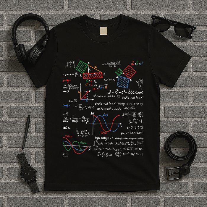 Math Teacher Formulas Cheat Sheet Cool Geek Nerd T-Shirt