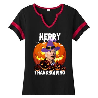 Merry Thanksgiving Funny Joe Biden Halloween Ladies Halftime Notch Neck Tee