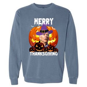 Merry Thanksgiving Funny Joe Biden Halloween Garment-Dyed Sweatshirt