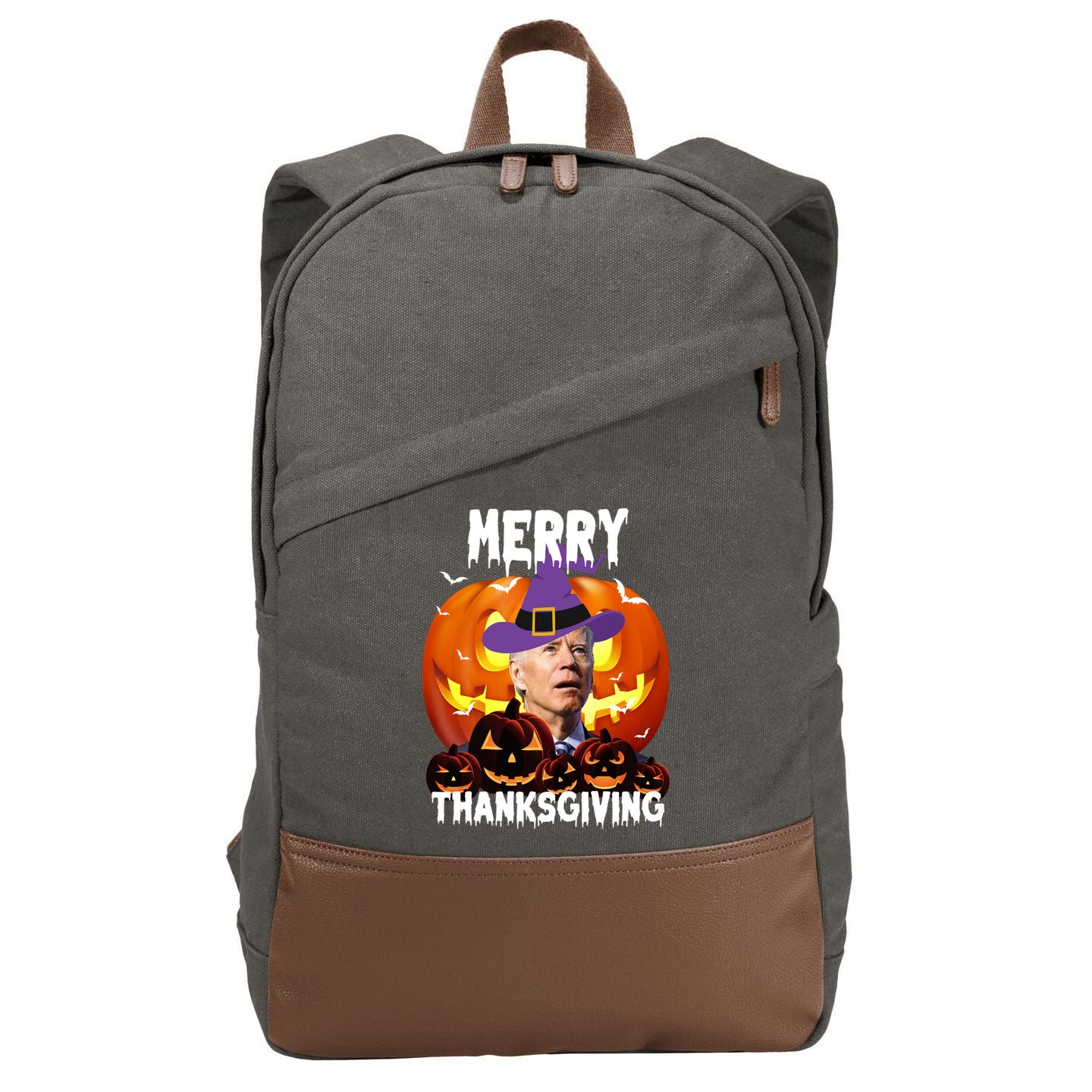 Merry Thanksgiving Funny Joe Biden Halloween Cotton Canvas Backpack