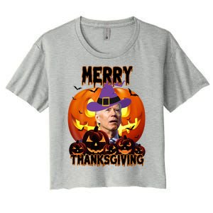 Merry Thanksgiving Funny Joe Biden Halloween Women's Crop Top Tee