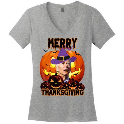 Merry Thanksgiving Funny Joe Biden Halloween Women's V-Neck T-Shirt