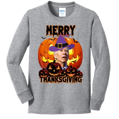 Merry Thanksgiving Funny Joe Biden Halloween Kids Long Sleeve Shirt