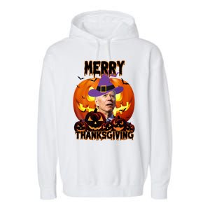 Merry Thanksgiving Funny Joe Biden Halloween Garment-Dyed Fleece Hoodie