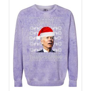 Merry Thanksgiving Funny Biden Ugly Christmas Colorblast Crewneck Sweatshirt