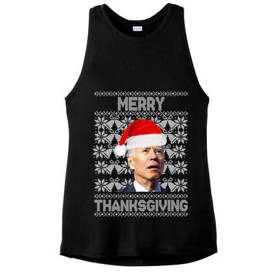Merry Thanksgiving Funny Biden Ugly Christmas Ladies PosiCharge Tri-Blend Wicking Tank