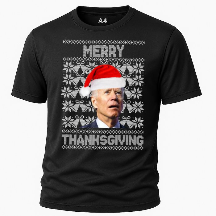 Merry Thanksgiving Funny Biden Ugly Christmas Cooling Performance Crew T-Shirt