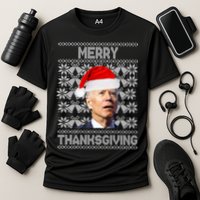 Merry Thanksgiving Funny Biden Ugly Christmas Cooling Performance Crew T-Shirt