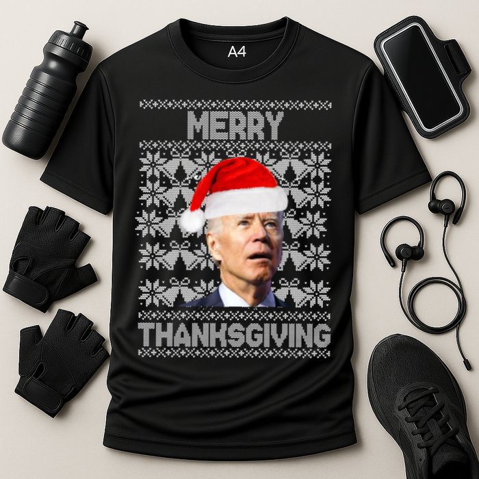 Merry Thanksgiving Funny Biden Ugly Christmas Cooling Performance Crew T-Shirt