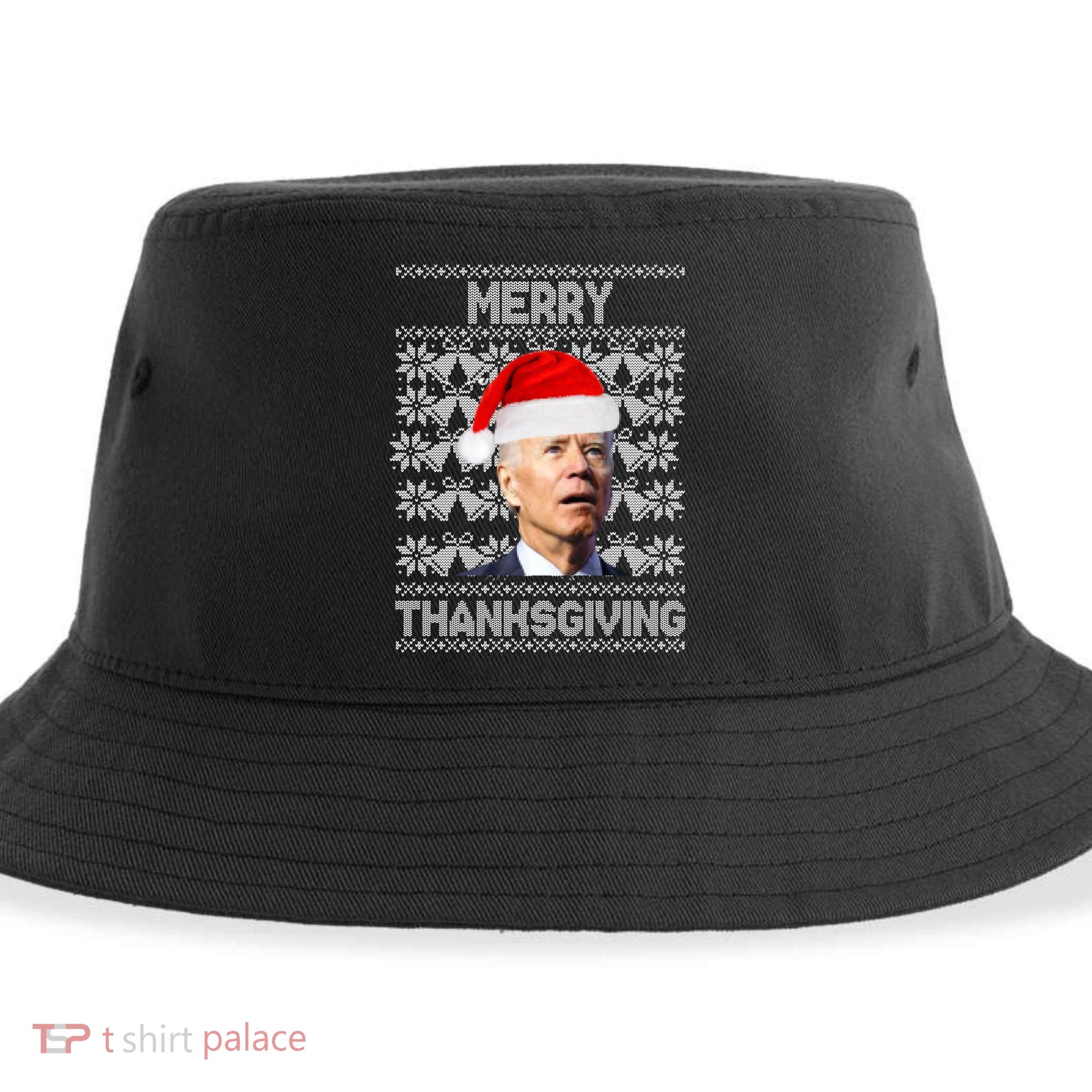 Merry Thanksgiving Funny Biden Ugly Christmas Sustainable Bucket Hat