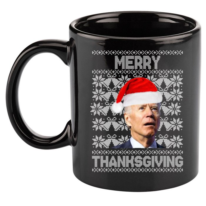 Merry Thanksgiving Funny Biden Ugly Christmas 11oz C Handle Ceramic Mug