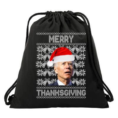 Merry Thanksgiving Funny Biden Ugly Christmas Drawstring Bag