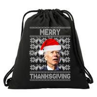 Merry Thanksgiving Funny Biden Ugly Christmas Drawstring Bag
